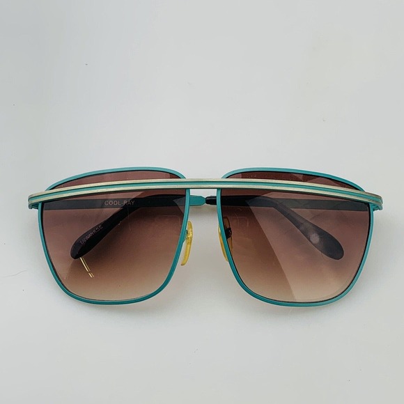 Vintage Cool-Ray Sunglasses Teal Gold Brow Bar Aviator - Picture 12 of 13